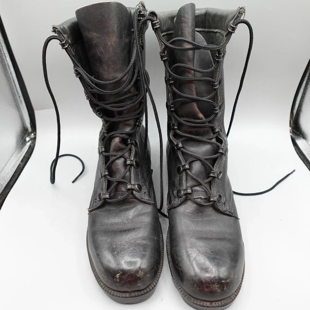 Vintage Military Combat Jump Boots Mens 4.5 Black Leather PJ 7-86 80s Tactical